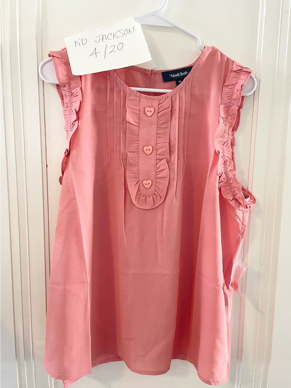 ModCloth Coral Pink Sleeveless Blouse with Ruffle Trim